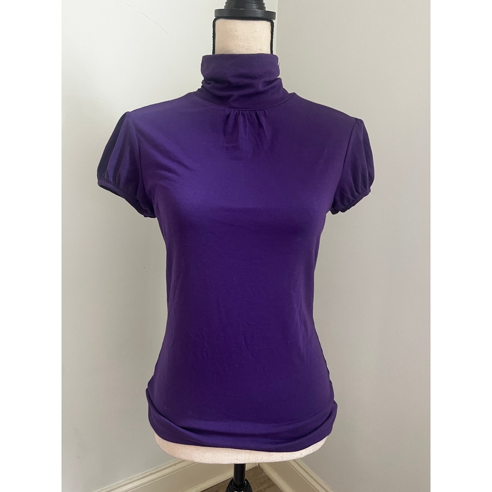Minimalist Turtleneck Short Sleeve Top size Small Purple Office Chic Jewel Tone